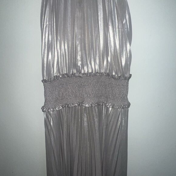 A.L.C Weston Pleated Midi Cocktail Dress Sz 8 Silver Metallic Sleeveless - Picture 8 of 11